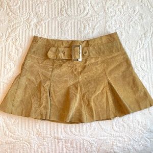 Tan Leather Pleated Mini Skirt with Buckle Y2K Eyeshadow Clothing